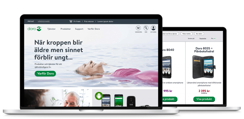 Two laptops showing Doro's site.