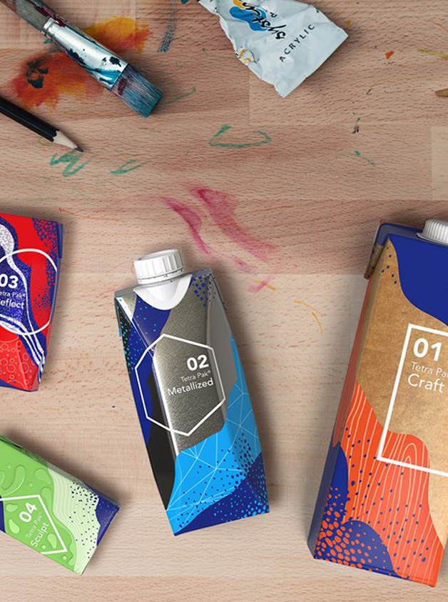 Packages with the packaging design Tetra Pak Artistry.