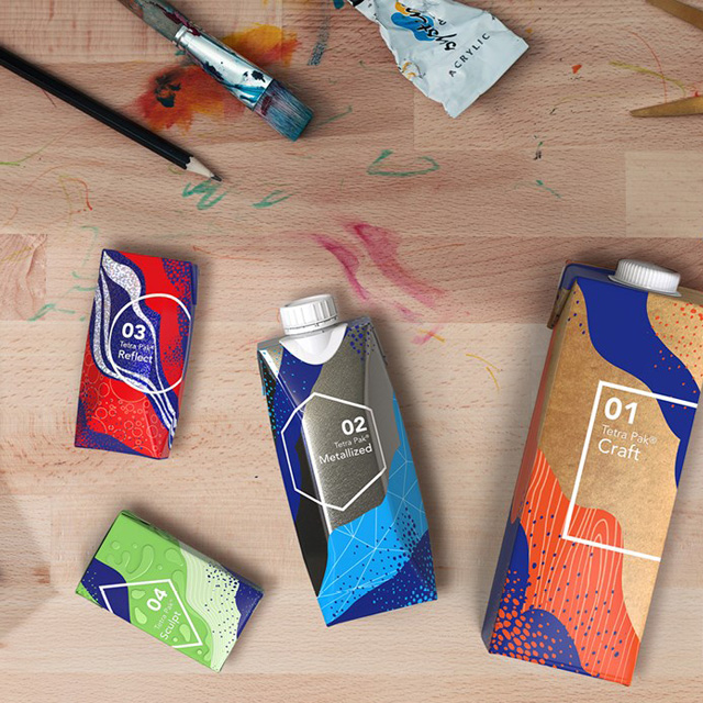 Packages with the packaging design Tetra Pak Artistry.