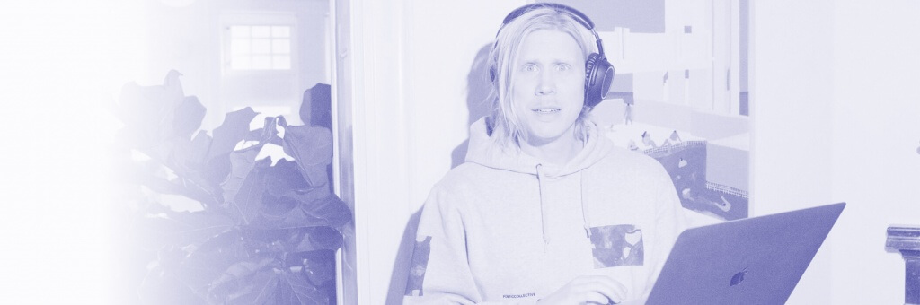 Film director Sebastian with headphones.