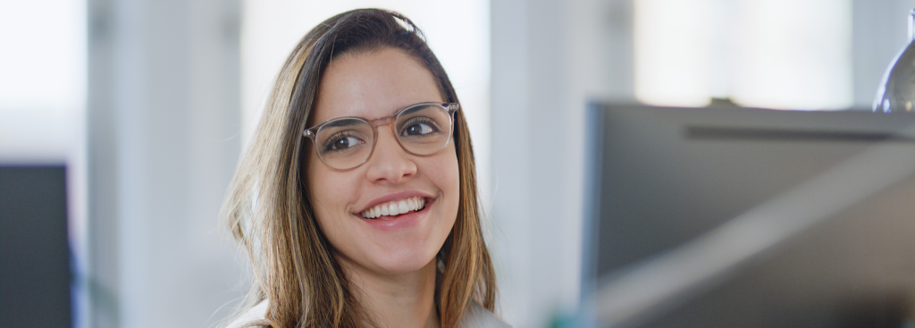 a woman smiling